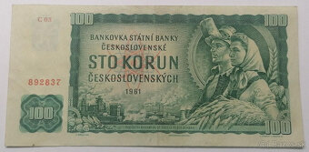 100 Kčs 1961 vzácna séria C - 3