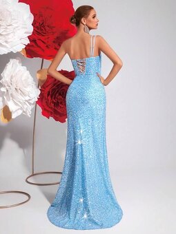 Dlhé spoločenské modré saty S - 3