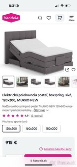 Elektrická polohovacia posteľ, boxspring, sivá, 120x200 - 3