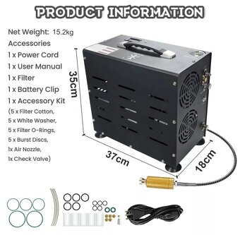 Vzduchový kompresor 800W,dvojvalcový,TUXING 230V,300Bar,PCP - 3