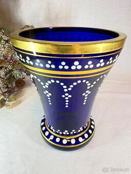 Biedermeier vaza kobaltove sklo, maľba a zlato - 3