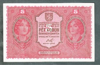 Staré bankovky 5 korun 1919 velmi pěkný stav 1 - 3