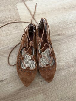 Hnedé kožené baleríny - 3