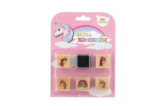 Pečiatky drevené 5+1 s poduškou jednorožci alebo dinosauri - 3