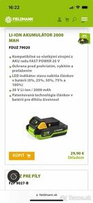 Batérie FIELDMANN, Li-ION 20V, akumulátor 2Ah - 3