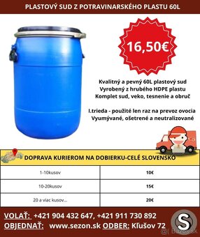 Plastove sudy 30L,60L,120L,220L,plastovy sud na kvas,na vodu - 3