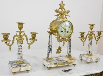 Starožitné sloupové hodiny France se svícny 1870 - 3