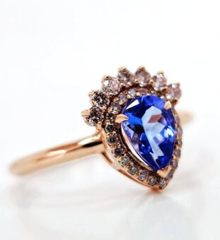 Moderný zásnubný prsteň zo 14ct zlata Tanzanit/diamanty - 3