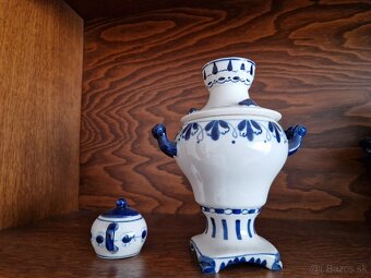 Rezervované Keramický samovar + mini čajník, dekorácia, Gžeľ - 3