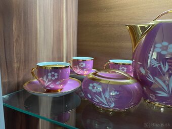Nádherný fialový porcelánový kávový servis bohato pozlátený - 3