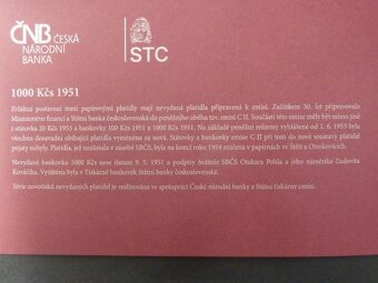 1000 Kčs 1951 série E 01 nevydaná novotisk STC ČNB stav UNC - 3