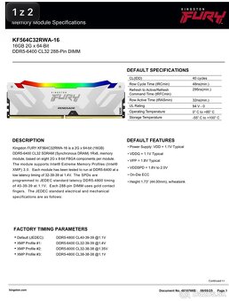 2x FURY Renegade White RGB DDR4 16GB 6400MHz CL32 - 3