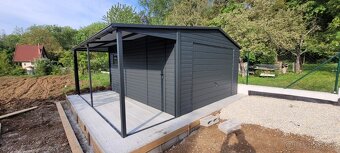 Plechová garáž 4x5m + prístrešok 1,5 x 5m + doprava a montáž - 3