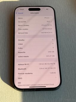 Predám Apple iPhone 16 PRO 256GB Black Titanium - 3