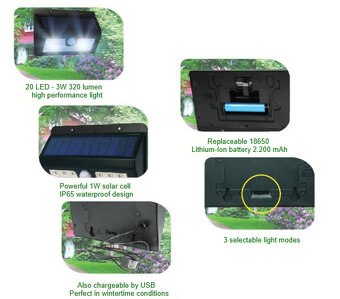 Predám solárne 20x LED osvetlenie PIR senzor BOA - 3