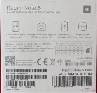 Predám Xiaomi Redmi Note 5 – 4GB RAM / 64GB úložisko - modrý - 3