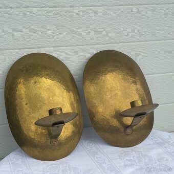 Starožitné mosazné nástěnné svícny v páru - 3