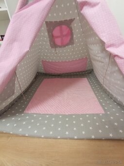 Detský teepee stan Zvieratká ružová - 3