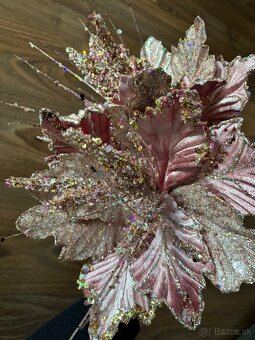 Luxusné dekoračné vetvičky – ružovo-zlaté, trblietavé - 3