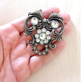 Veľká vintage gotická výrazná brošňa, starý strieborný kov - 3