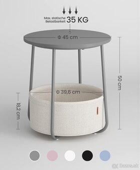 VASAGLE okrúhly príručný stolík – cementovo sivý/biely, nový - 3