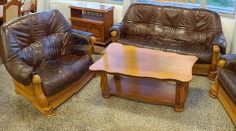 Rustikální kožená sedací souprava, 3+2+1, nábytek z masívu - 3