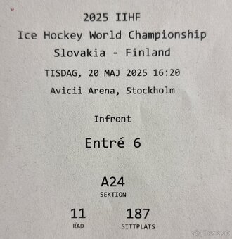 Vstupenky na MS 2025 v Hokeji Štokholm Fínsko vs Slovensko - 3