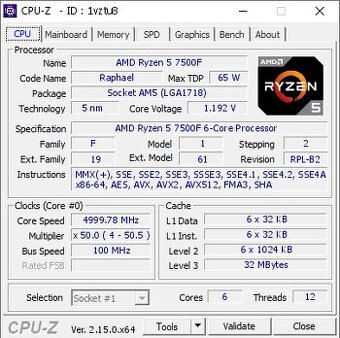 Predám procesor CPU Ryzen 5 7500F - 3