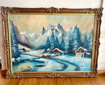 Starý krásný velký obraz, olejomalba na plátně - 3