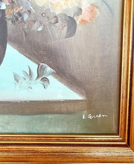 Starý obraz květin, olejomalba na plátně - 3