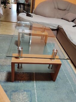 Obývačkový stolík drevo/sklo – používaný, dobrý stav - 3