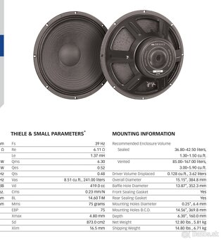 15" repro Eminence Delta 15LFA, 500W, 8 Ohm - 3