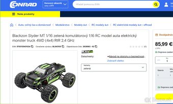 Predám plne funkčné RC auto Slyder MT Monster Truck 1/16 RTR - 3