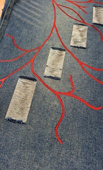 Nohavice ručné maľované a upravené-dusty blue - 3