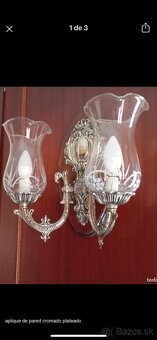 Dve strieborné starožitné nástenné svetlá / lampy - 3