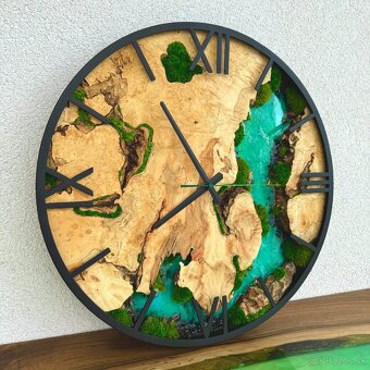 Machové hodiny s drevom a epoxidom 50cm priemer - 3