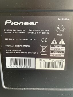 Predam pouzity televisor Pioneer Plasma TV Model PDP-5080XD - 3
