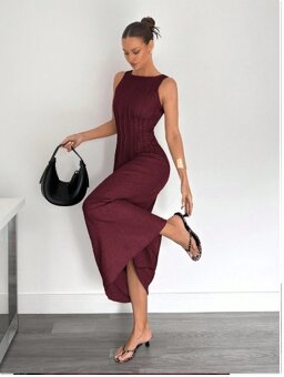 NOVÉ Bordové dlhé šaty bez rukávov, veľkosť S - 3