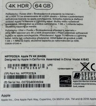 Apple TV 4K 64GB, model A1842 - pokazený. - 3