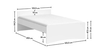CÍLEK - študentská posteľ WHITE + čelo, prísteľka, 2 matrace - 3