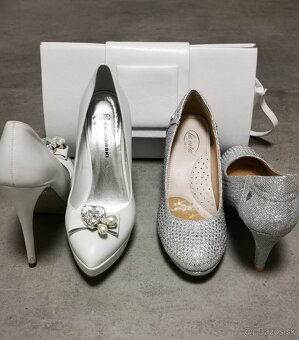 Biele a strieborné lodičky + kabelka - 3