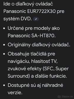 Predám diaľkový ovládač Panasonic - 3