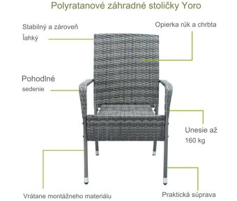 Záhradné ratanové stoličky šedá stohovateľné - cena za 4 ks - 3