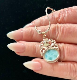 Prirodny Larimar - Strieborny nahrdelnik - 3