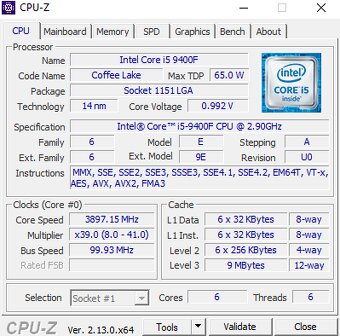 Intel Core i5-9400F (1x) - 3