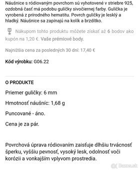 Strieborné náušnice ,Hematit - 3