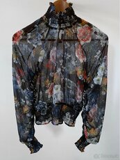 H&M kvetovaná čierna priehľadná blúzka XS 34 - 3