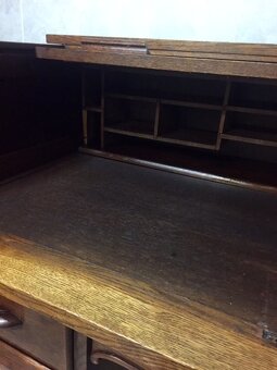 Nádherný historický dubový roletový písací stôl - 3