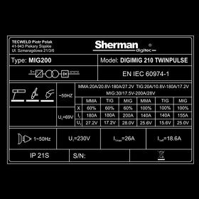 Zváračka SHERMAN DIGIMIG 210 TWINPULSE - 3