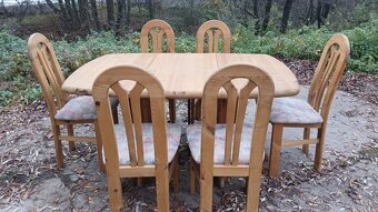 Celomasivny rozkladací stôl+6 ks masivnych stoliček - 3